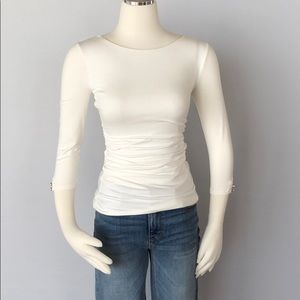 NWT WHBM Dual Neck Tee W/Faux Pearls White XXS